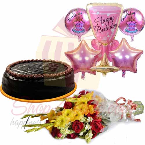 Balloons Flowers Cake