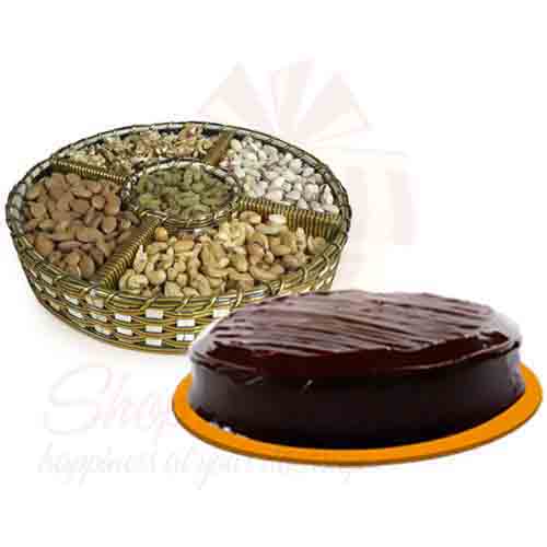 Dry Fruit Basket With Cake