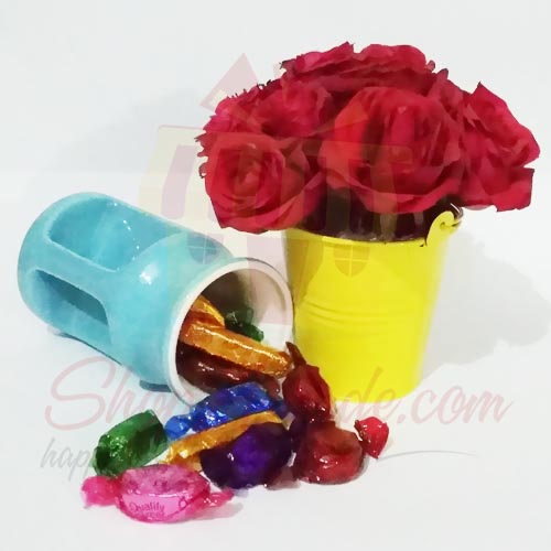 Rose Bucket With Choco Mug