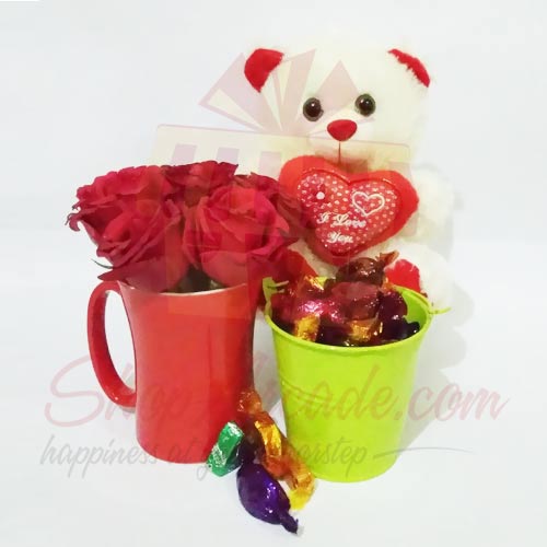 Teddy With Rose And Chocs