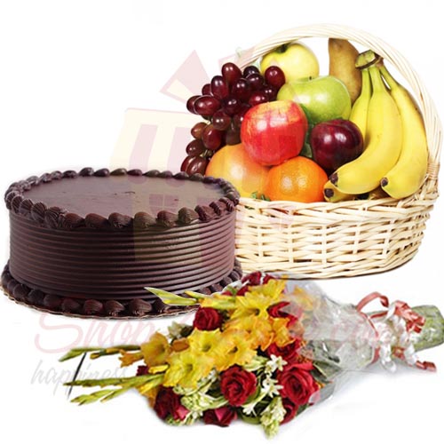 Flowers N Fruits With Choco Cake