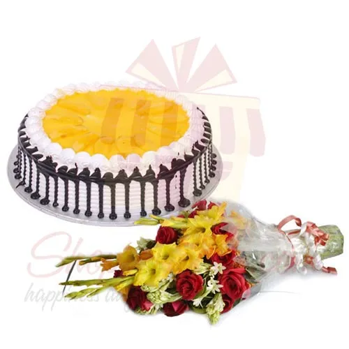 Flowers With Mango Cake