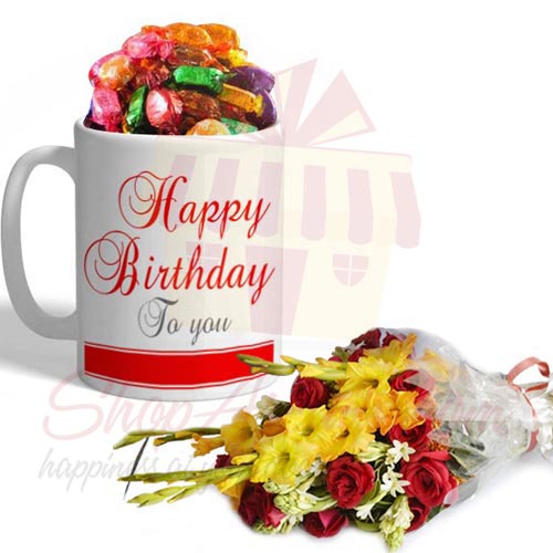 B Day Choco Mug With Flowers