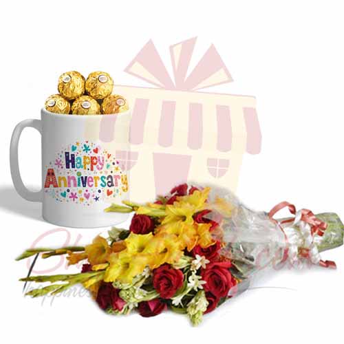 Choc Anni Mug With Flowers
