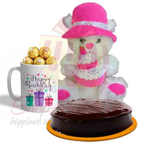 Choco Mug With Bday Bear Cake