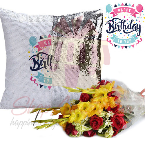 Birthday Magic Cushion With Bouquet