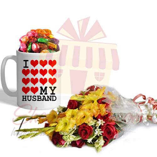 Quality Street In Husband Mug With Flowers