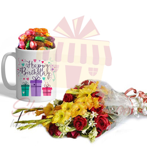 Quality Street In Bday Mug With Flowers