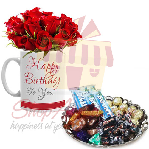 Rose Bday Mug With Chocolate Tray