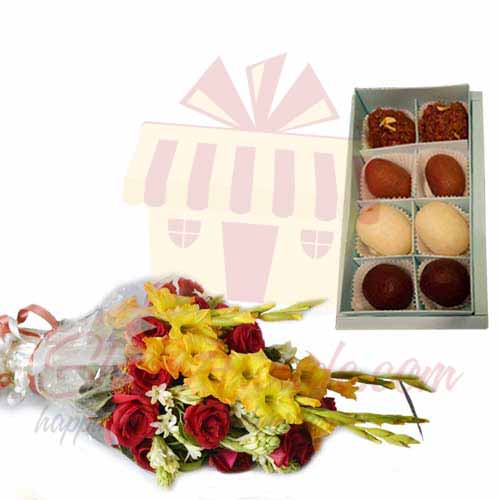 Flowers With Mithai Box - Small