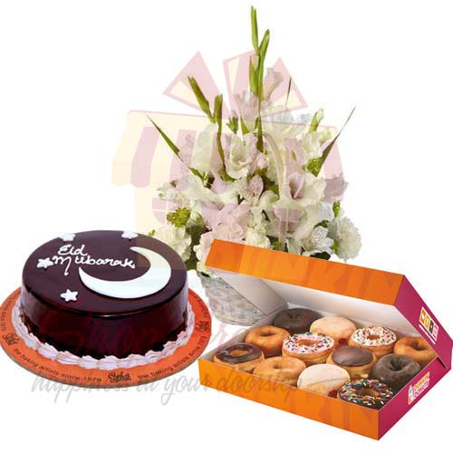 Glads Basket With Eid Cake And Donuts