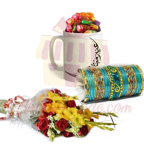 Choco Eid Mug Choori And Bouquet