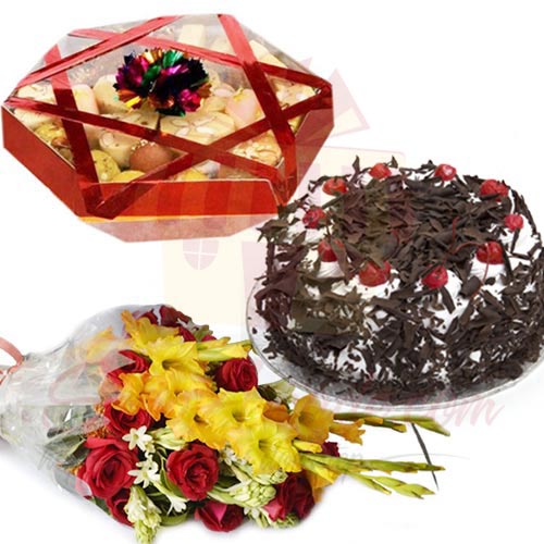 Cake Mithai And Flowers