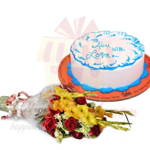 Cake With Flowers For Abbu