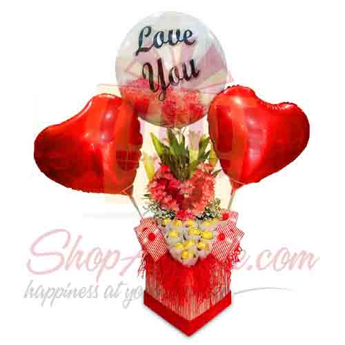 Love You - Heart Pair Floral Box