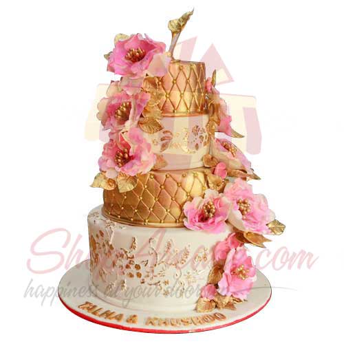 4 Tier Floral Cake - Black And Brown
