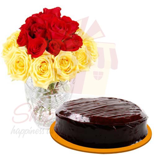 Cake With Red Yellow Roses