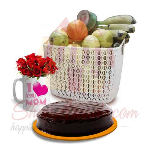 Rose Mug Fruits And Cake