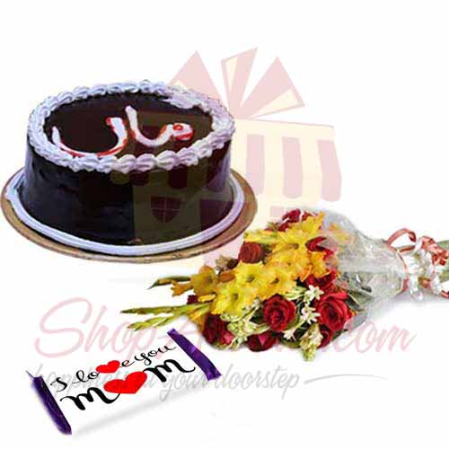 Maa Cake With Bouquet And Chocs