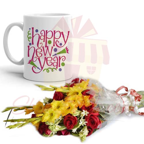 Flowers With New Year Mug