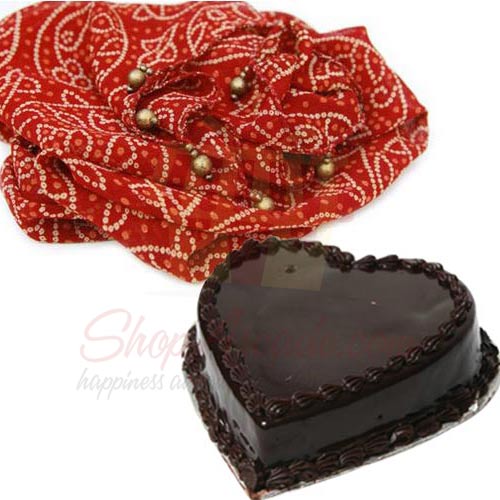 Heart Cake With Red Chunri