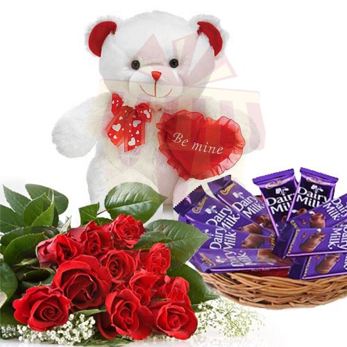 Roses With Teddy And Chocs