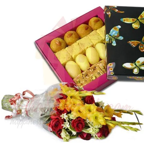 1 Kg Mix Mithai With Flowers