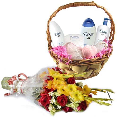 Dove Bath Basket With Flowers