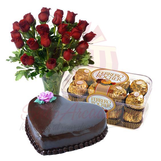 Roses Ferrero With Heart Cake