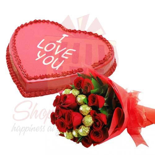 Heart Cake With Choc Bouquet