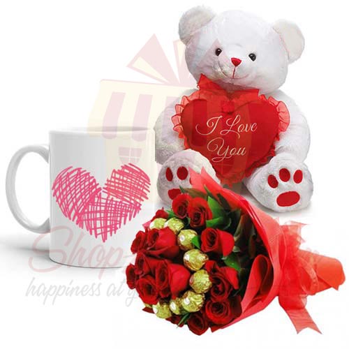 Teddy n Mug With Choc Bouquet