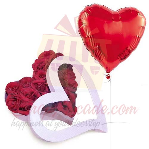 Rose Heart Box With Balloon