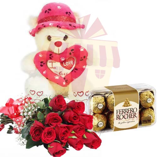 Roses Teddy and Chocs