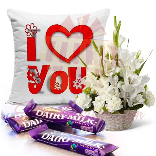 Choc Cushion With Glads Basket