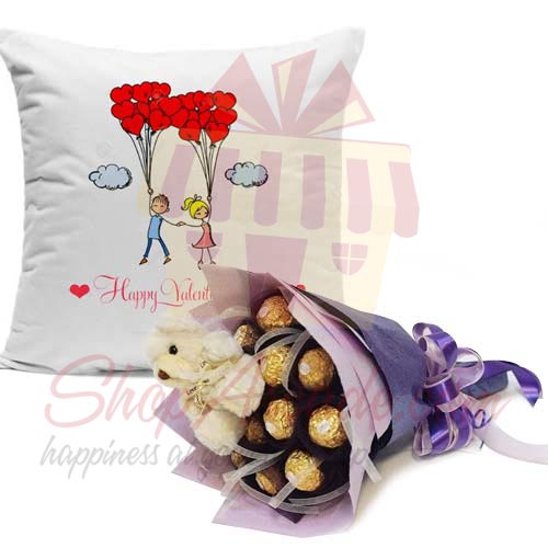 Choc Teddy Bouquet With Cushion