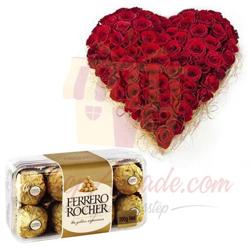 Rose Heart With Small Ferrero Box