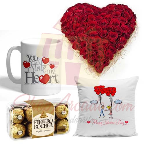 Rose Heart Mug Chocs Cushion