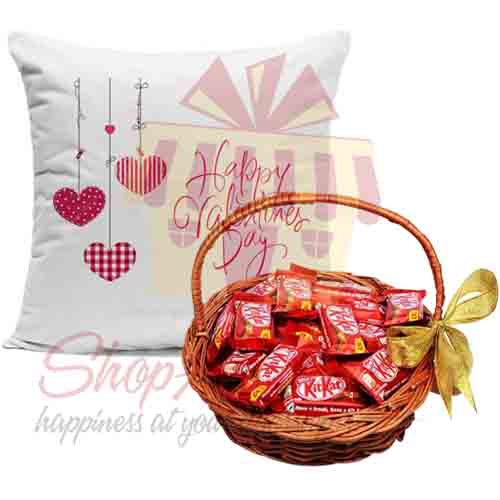 Kitkat Basket With Valentines Cushion